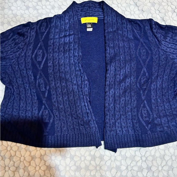 St. John Women’s Blue Cableknit 3/4 sleeve open front cardigan shrug. Size L - Picture 14 of 14